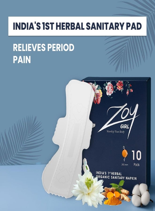 ZOY Herbal Sanitary Pads for Women XL Heavy Flow | Period Comfort Support, Rash-Free, Breathable Cotton | Night Pads, Odour Control, Ultra Thin Leak Lock | 10 Pads - Image 2