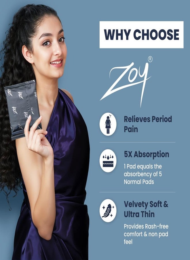 ZOY Herbal Sanitary Pads for Women XL Heavy Flow | Period Comfort Support, Rash-Free, Breathable Cotton | Night Pads, Odour Control, Ultra Thin Leak Lock | 10 Pads - Image 3