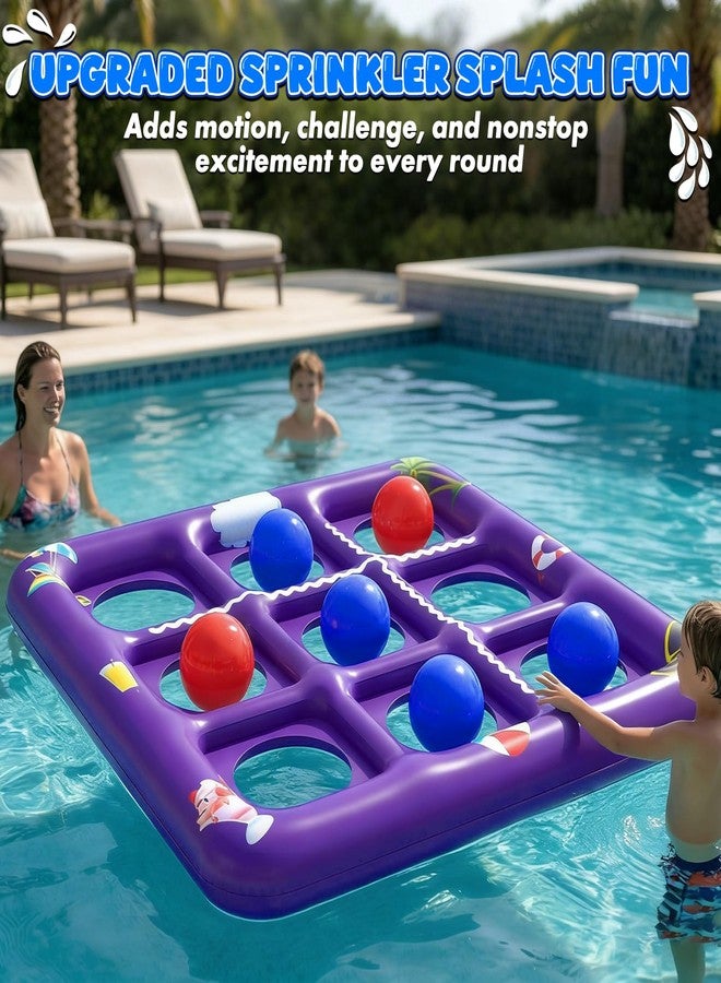 EPN Inflatable Tic Tac Toe Pool Game, 56” x 54” Floating Pool Party Toss Game with 10 Balls, 2-in-1 Pool & Lawn Water Game with Sprinkler, Outdoor Summer Party Toy for Kids Teens Adults, Purple - Image 4