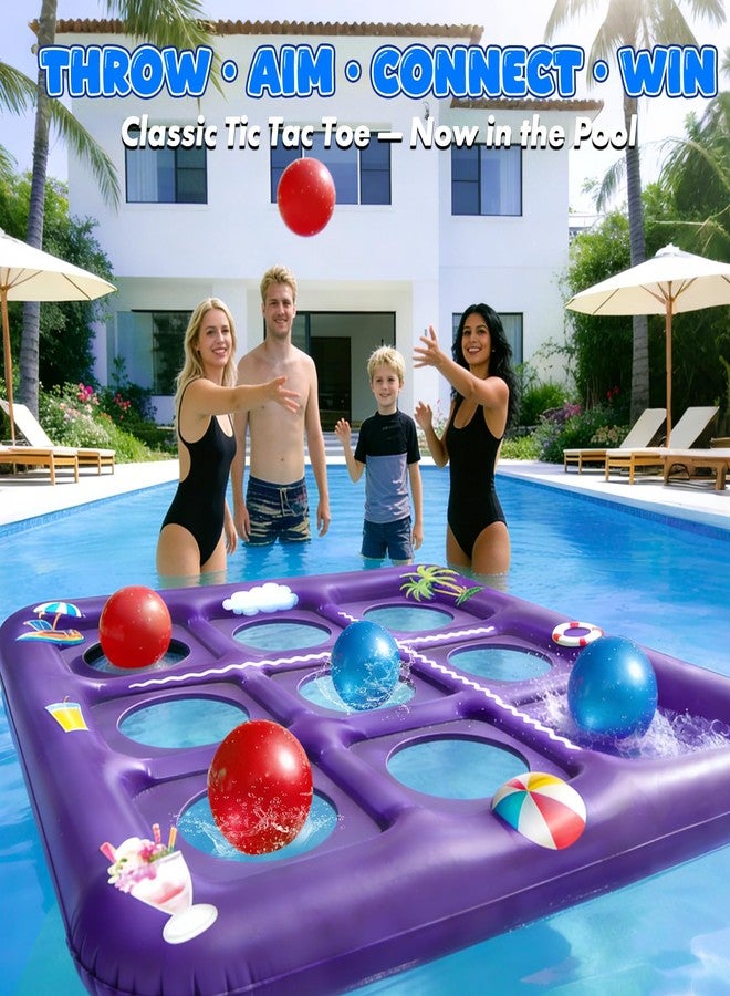 EPN Inflatable Tic Tac Toe Pool Game, 56” x 54” Floating Pool Party Toss Game with 10 Balls, 2-in-1 Pool & Lawn Water Game with Sprinkler, Outdoor Summer Party Toy for Kids Teens Adults, Purple - Image 3
