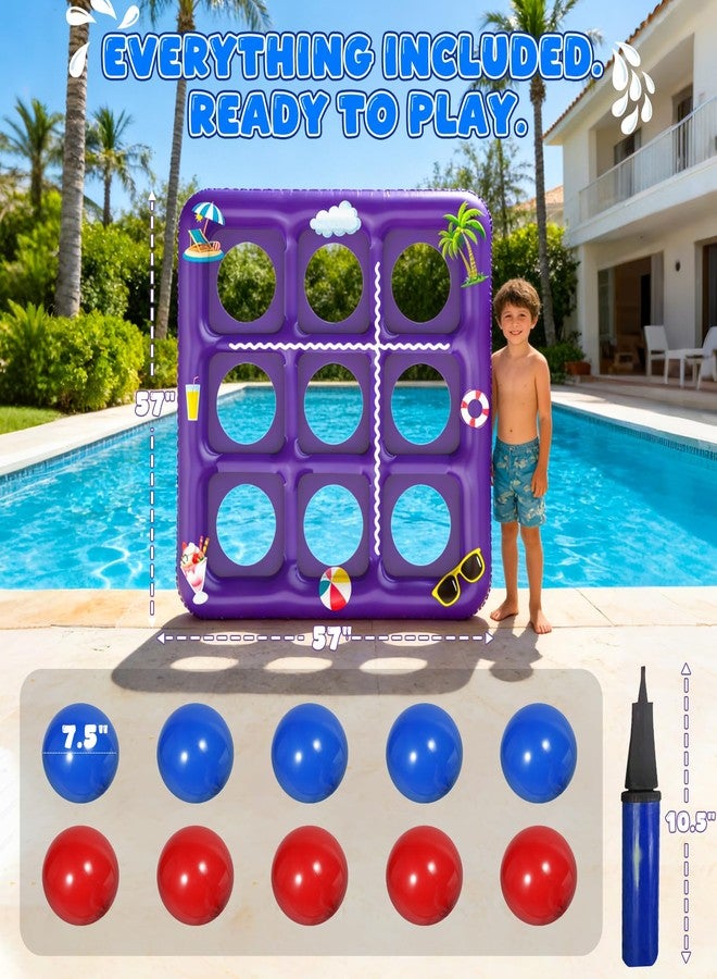 EPN Inflatable Tic Tac Toe Pool Game, 56” x 54” Floating Pool Party Toss Game with 10 Balls, 2-in-1 Pool & Lawn Water Game with Sprinkler, Outdoor Summer Party Toy for Kids Teens Adults, Purple - Image 5