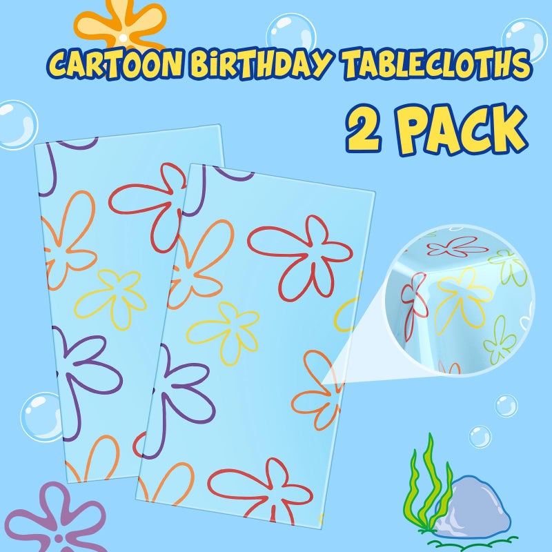 Oudain 2 Sheets Sponge Birthday Party Supplies Blue Ocean Flower Tablecloth 54 X 108 Inch Plastic Table Covers For Birthday Party Decorations - Image 2