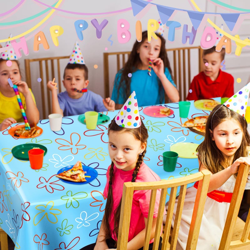 Oudain 2 Sheets Sponge Birthday Party Supplies Blue Ocean Flower Tablecloth 54 X 108 Inch Plastic Table Covers For Birthday Party Decorations - Image 3