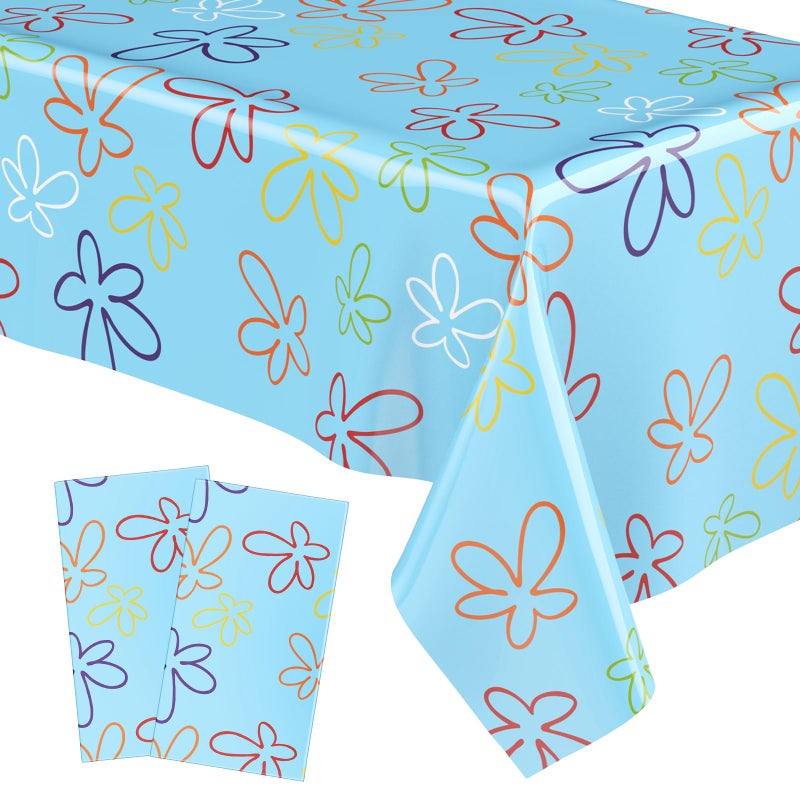 Oudain 2 Sheets Sponge Birthday Party Supplies Blue Ocean Flower Tablecloth 54 X 108 Inch Plastic Table Covers For Birthday Party Decorations - Image 1