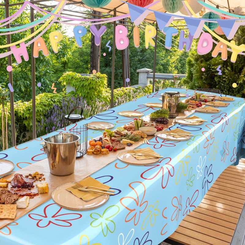 Oudain 2 Sheets Sponge Birthday Party Supplies Blue Ocean Flower Tablecloth 54 X 108 Inch Plastic Table Covers For Birthday Party Decorations - Image 4