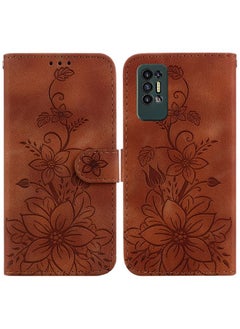 Case Cover For For Tecno Pova 2 Lily Embossed Leather Phone Case(Brown)