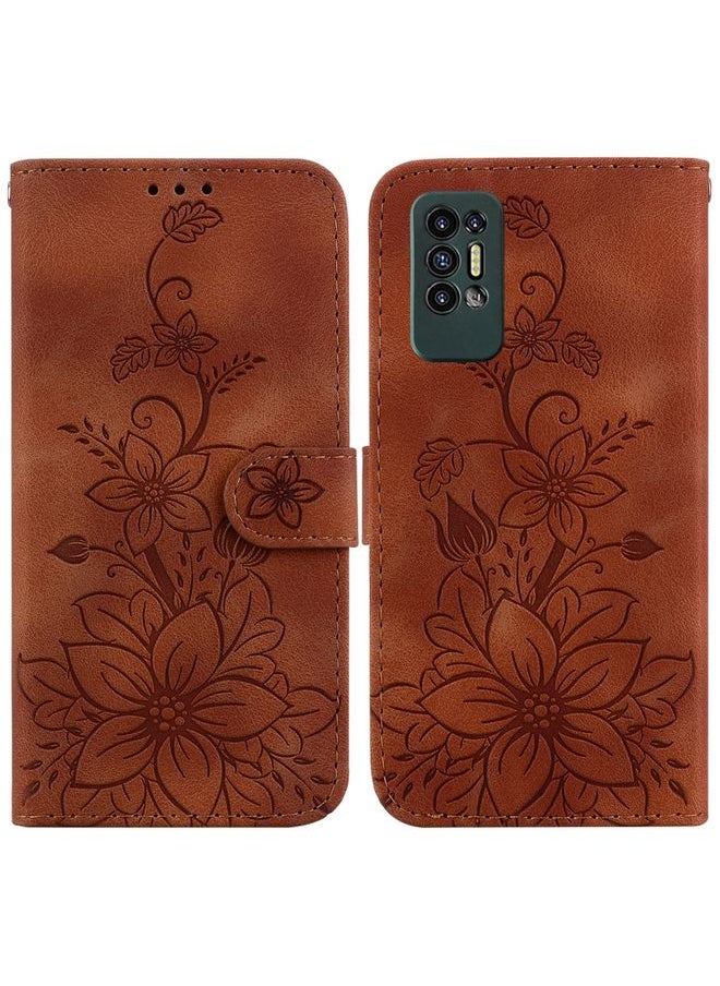 HuHa - Case Cover For For Tecno Pova 2 Lily Embossed Leather Phone Case(Brown) - Image 1