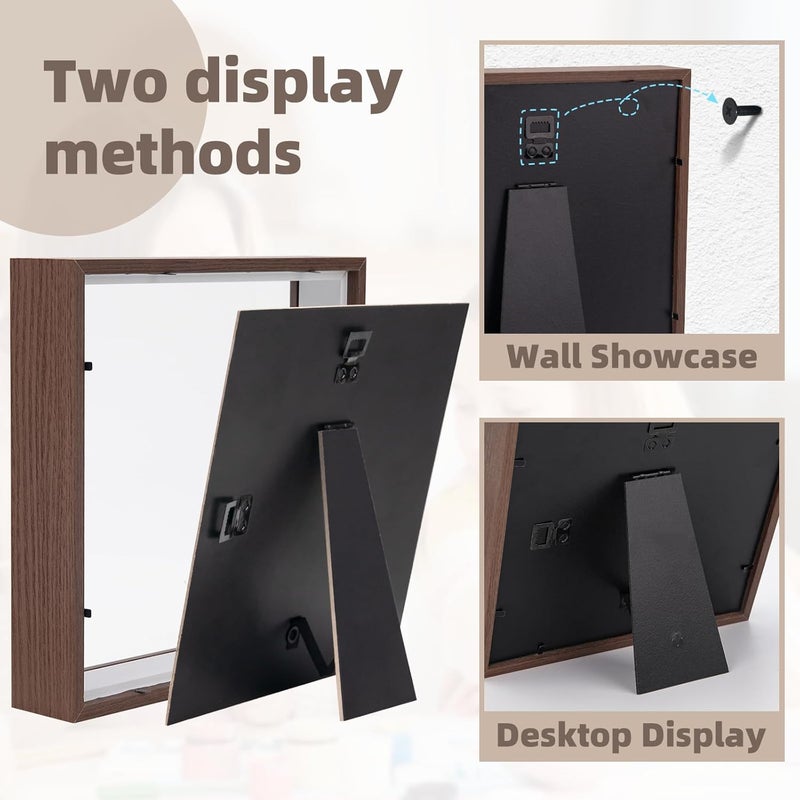 WISYOK إطار صندوق WISYOK، إطار صندوق الظل 8×8 بوصة، إطارات صندوقية للحرف اليدوية ثلاثية الأبعاد بعمق 3 سم، إطار صور عميق بلون الجوز، إطار عرض للصور والأعمال الفنية والتذاكر التذكارية - Image 3