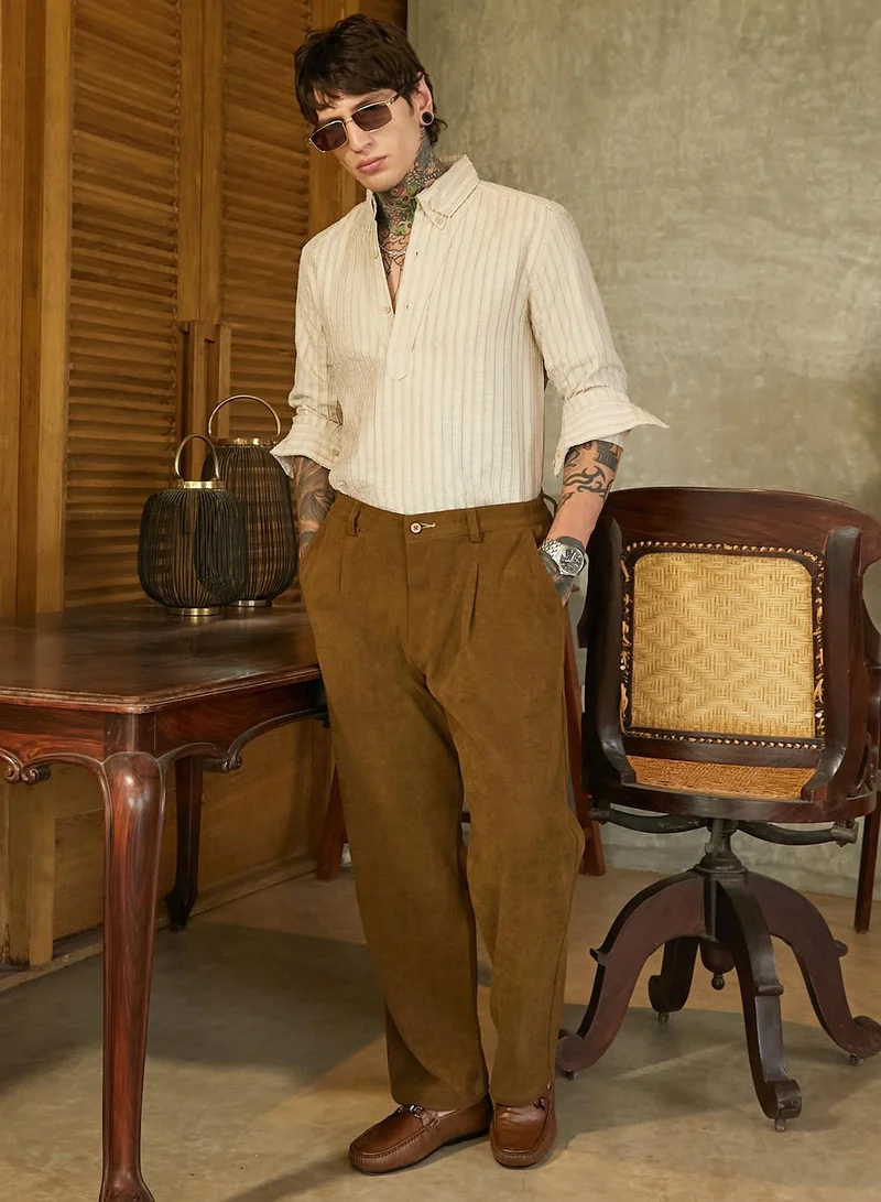 CAHOOT  Men's Saltbox Beige Edge-Lined Half-Placket Shirt for Men | Best Price UAE