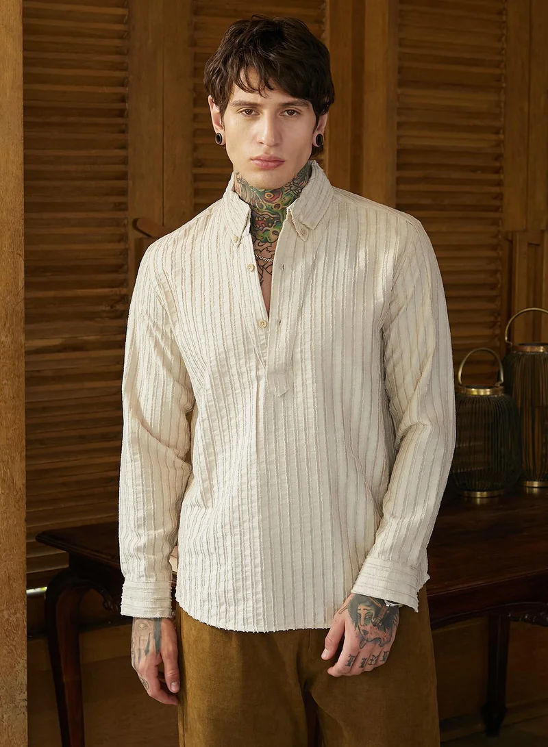 CAHOOT  Men's Saltbox Beige Edge-Lined Half-Placket Shirt for Men | Best Price UAE