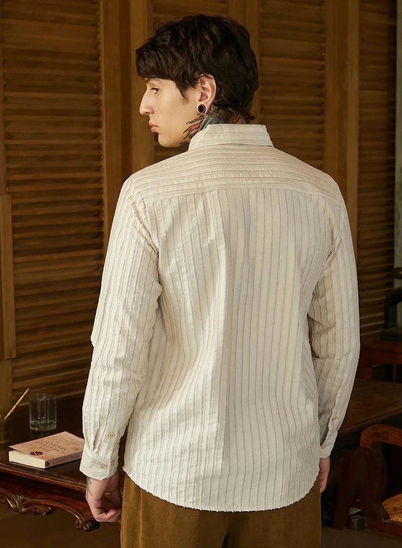 CAHOOT  Men's Saltbox Beige Edge-Lined Half-Placket Shirt for Men | Best Price UAE