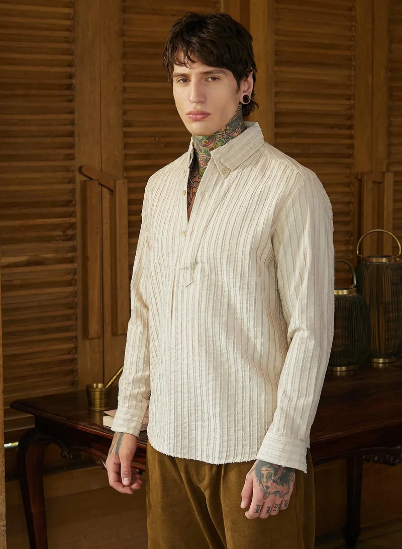 CAHOOT  Men's Saltbox Beige Edge-Lined Half-Placket Shirt for Men | Best Price UAE