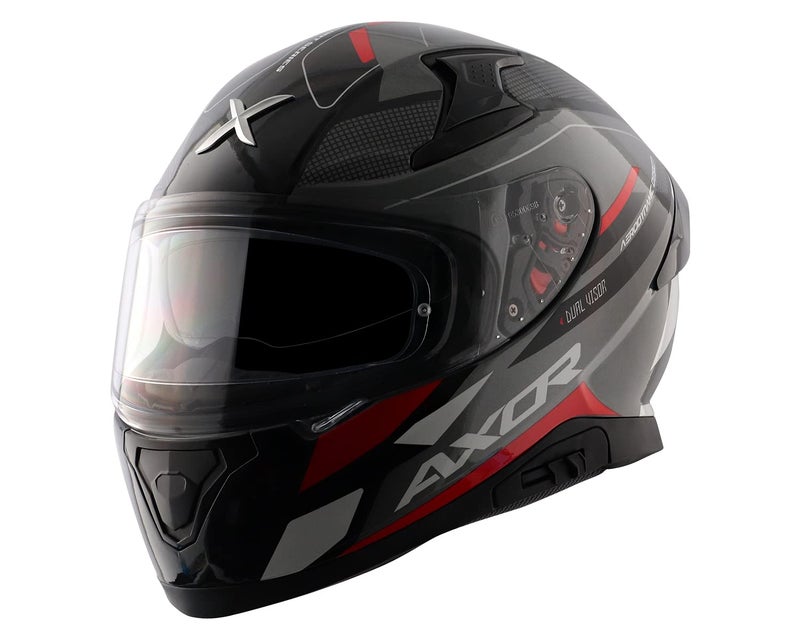 AXOR Apex Turbine ISI ECE DOT Certified Full Face Dual Visor Helmet For Men And Women With Pinlock Fitted Outer Clear Visor And Inner Smoke Sun Visor Black Red Grey Helmet-M - Image 3