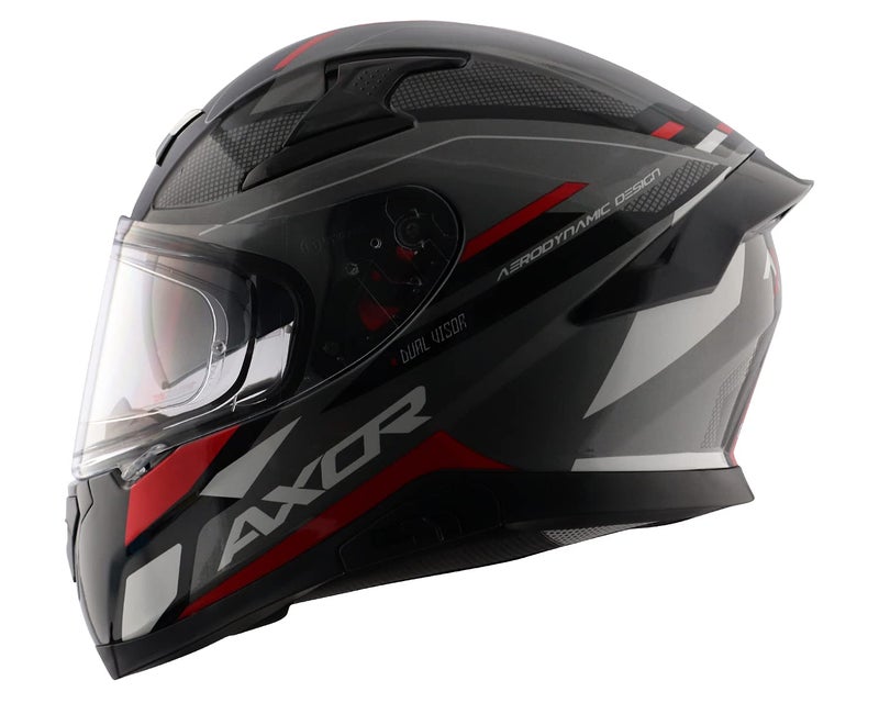 AXOR Apex Turbine ISI ECE DOT Certified Full Face Dual Visor Helmet For Men And Women With Pinlock Fitted Outer Clear Visor And Inner Smoke Sun Visor Black Red Grey Helmet-M - Image 4