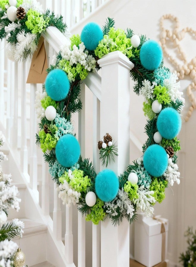 Burbell 15 Pcs 3.54 in Christmas Turquoise Ball Ornaments for Xmas Tree Large Soft Faux Fur Hanging Pom Pom Furry Ball Ornaments for Vintage Christmas Home Fireplace Mantel Holiday Party Decor - Image 2