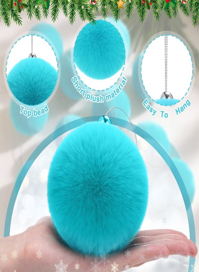 Burbell 15 Pcs 3.54 in Christmas Turquoise Ball Ornaments for Xmas Tree Large Soft Faux Fur Hanging Pom Pom Furry Ball Ornaments for Vintage Christmas Home Fireplace Mantel Holiday Party Decor - Image 4