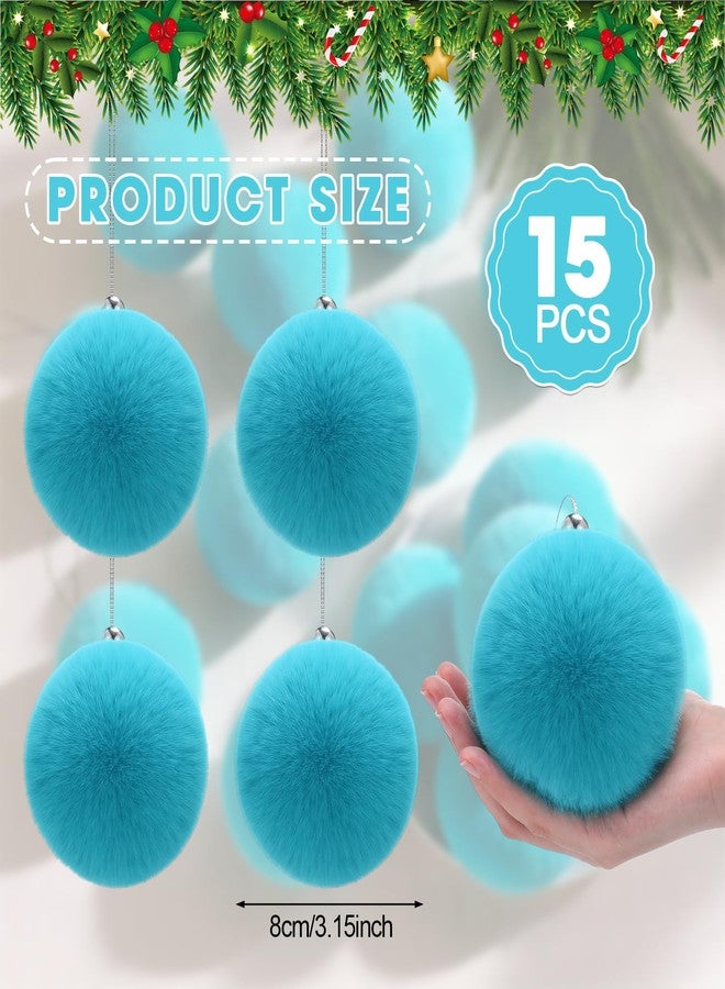 Burbell 15 Pcs 3.54 in Christmas Turquoise Ball Ornaments for Xmas Tree Large Soft Faux Fur Hanging Pom Pom Furry Ball Ornaments for Vintage Christmas Home Fireplace Mantel Holiday Party Decor - Image 3