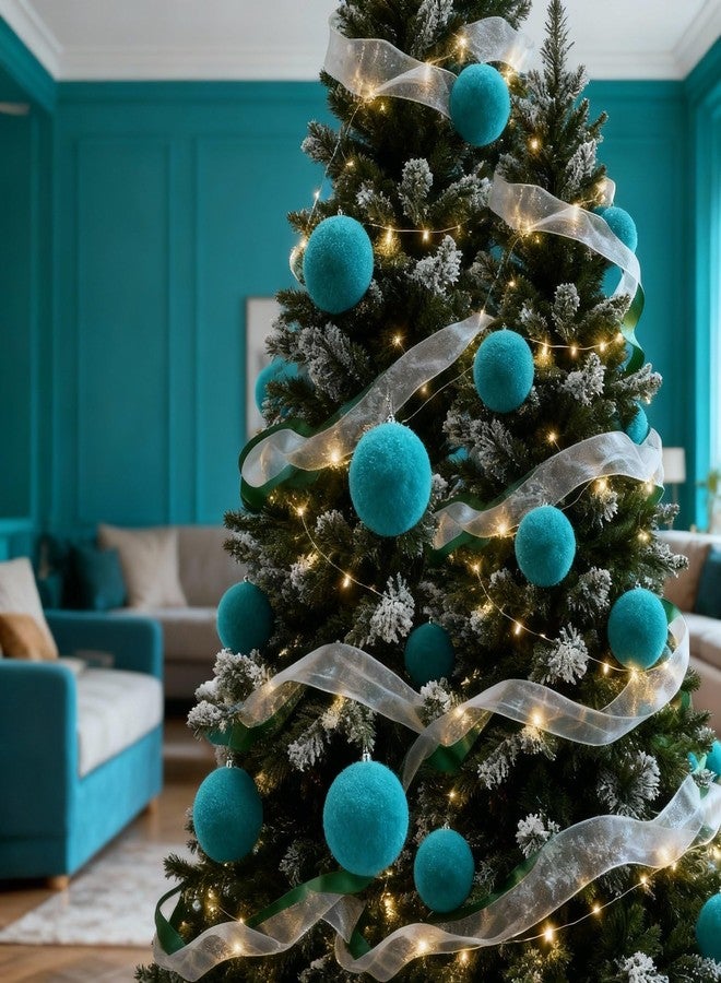 Burbell 15 Pcs 3.54 in Christmas Turquoise Ball Ornaments for Xmas Tree Large Soft Faux Fur Hanging Pom Pom Furry Ball Ornaments for Vintage Christmas Home Fireplace Mantel Holiday Party Decor - Image 5