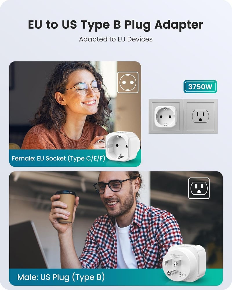 Lencent 2 Pack Europe to US Plug Adapter,European to USA Adapter, American Outlet Plug Adapter, EU to US Adapter, Europe to USA Travel Plug Converter - Image 2