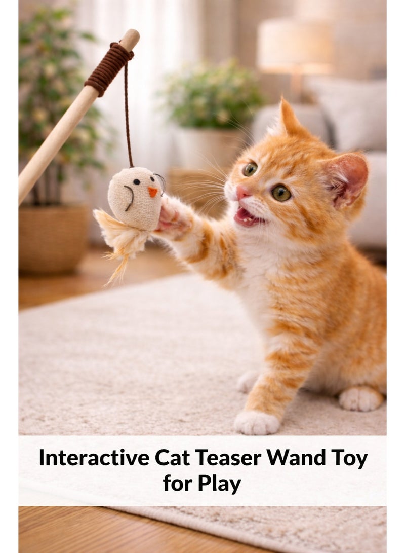 Petto Cat Teaser Toy – Interactive Wand with Plush Chick Attachment - Image 2