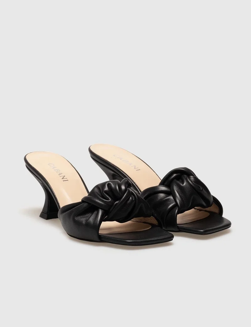 Cabani Genuine Leather Black Women's Thin Heeled Slippers