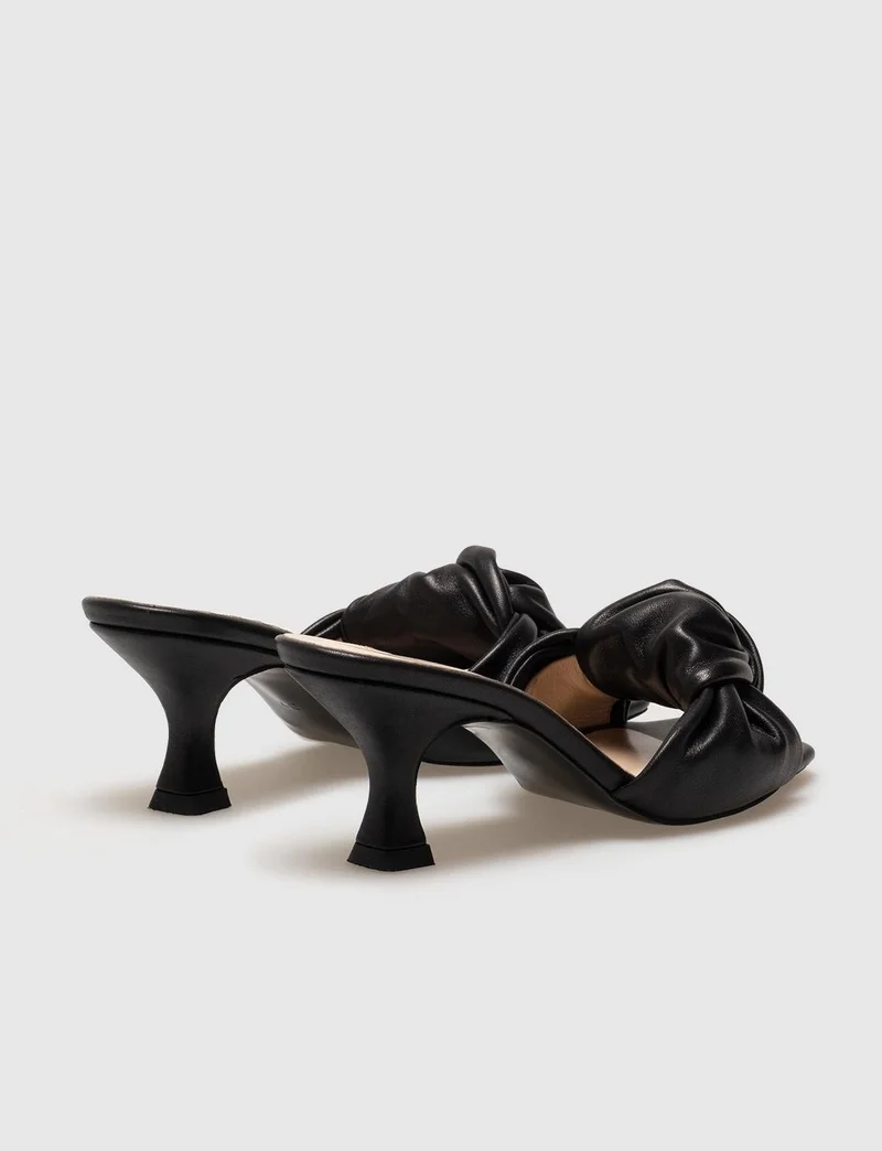 Cabani Genuine Leather Black Women's Thin Heeled Slippers