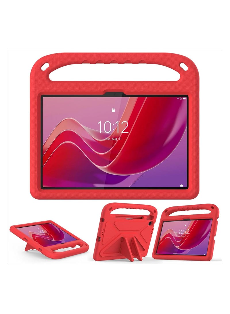 VKL Compatible with Lenovo Tab 10.1 inch 2025 (TB-311FU/TB-311XU) Kids Tablet Case - EVA Lightweight Shockproof Dropproof Handle Kickstand Protective Cover (Red)