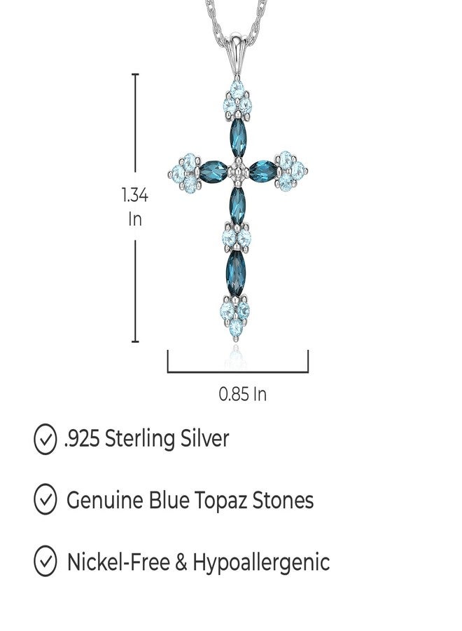 مورجان آند بايدج قلادة صليب من الفضة الإسترليني عيار 925 مطلية بالروديوم من مورغان آند بيج للنساء - قلادة أنيقة من الفضة الإسترليني مع قلادة صليب من التوباز الأزرق السويسري واللندني للنساء، مجوهرات إيمانية، 18 بوصة - Image 3