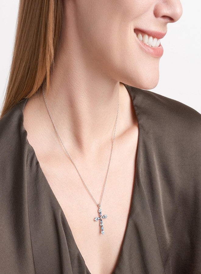 مورجان آند بايدج قلادة صليب من الفضة الإسترليني عيار 925 مطلية بالروديوم من مورغان آند بيج للنساء - قلادة أنيقة من الفضة الإسترليني مع قلادة صليب من التوباز الأزرق السويسري واللندني للنساء، مجوهرات إيمانية، 18 بوصة - Image 2