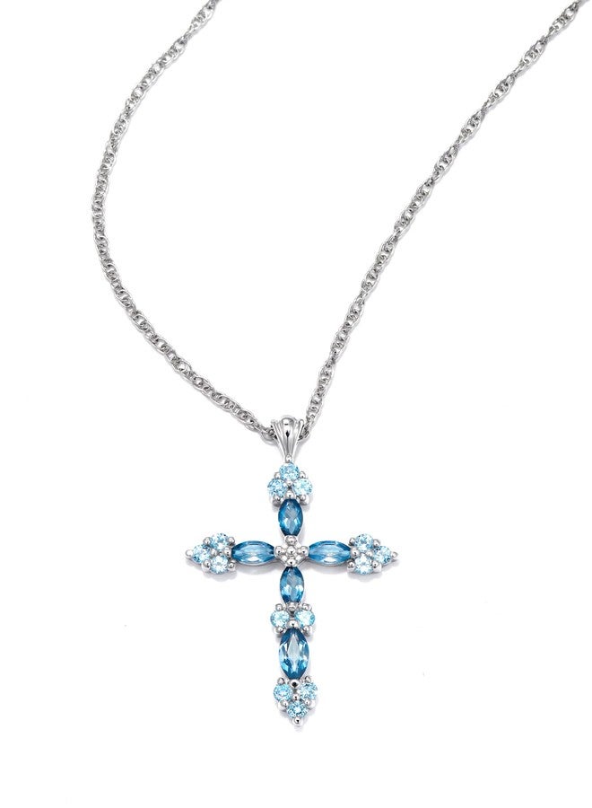 مورجان آند بايدج قلادة صليب من الفضة الإسترليني عيار 925 مطلية بالروديوم من مورغان آند بيج للنساء - قلادة أنيقة من الفضة الإسترليني مع قلادة صليب من التوباز الأزرق السويسري واللندني للنساء، مجوهرات إيمانية، 18 بوصة - Image 5