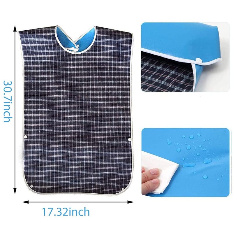 CUREPACK Adults Bibs Dining Bibs Washable Bibs for Elderly and Disabled, Leakproof and Reusable - Checkered Pattern - Image 2