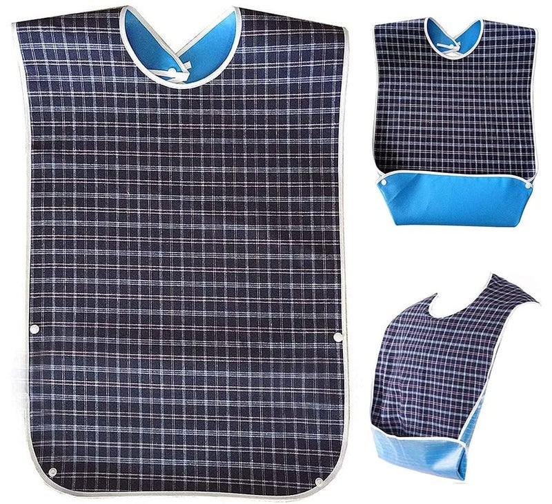CUREPACK Adults Bibs Dining Bibs Washable Bibs for Elderly and Disabled, Leakproof and Reusable - Checkered Pattern - Image 1