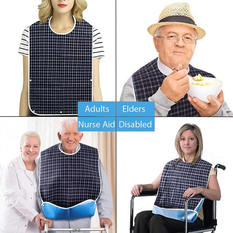 CUREPACK Adults Bibs Dining Bibs Washable Bibs for Elderly and Disabled, Leakproof and Reusable - Checkered Pattern - Image 3