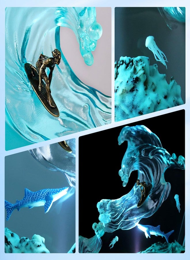 dcvbny Resin LED Ocean Surfing Night Lights,Handmade Wooden Epoxy Resin Bedside Table Lamp,3D Art Ornaments Office Bedroom Room Party Decor for Surfer Men Women Boys Girls (10-inch Surfing) - Image 5