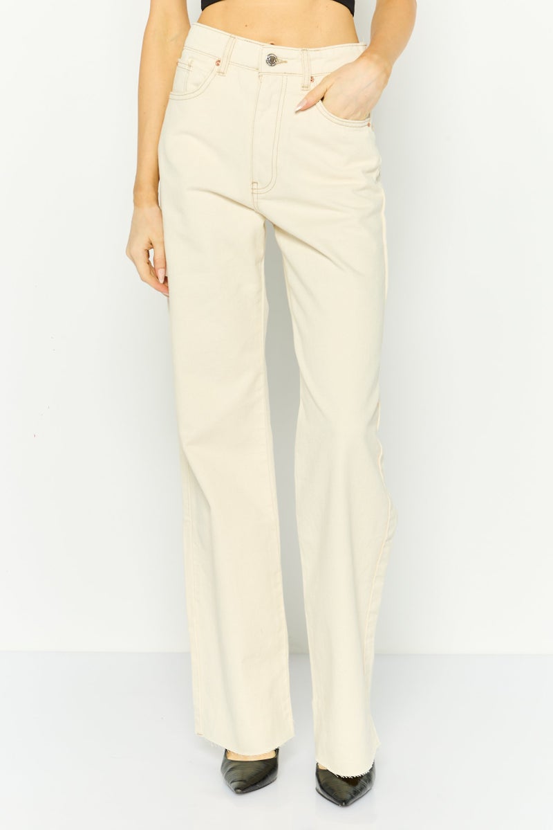 Stradivarius جينز دنيم مستقيم للنساء، كريمي - Image 1