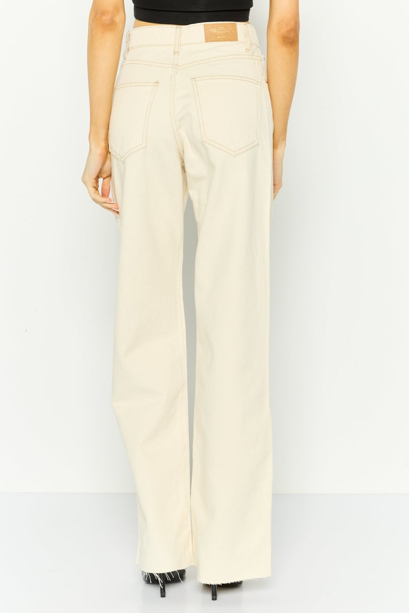 Stradivarius جينز دنيم مستقيم للنساء، كريمي - Image 4