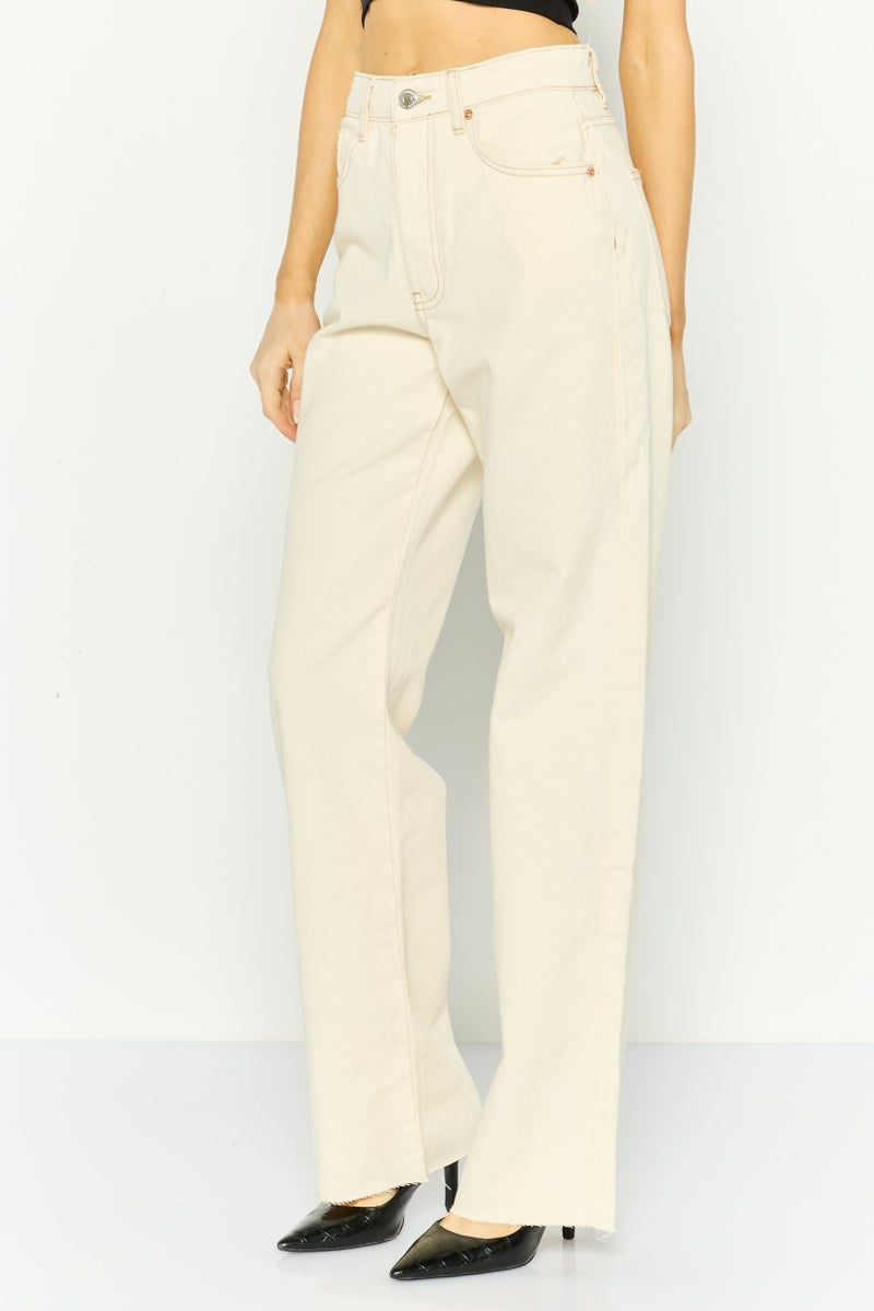 Stradivarius جينز دنيم مستقيم للنساء، كريمي - Image 3