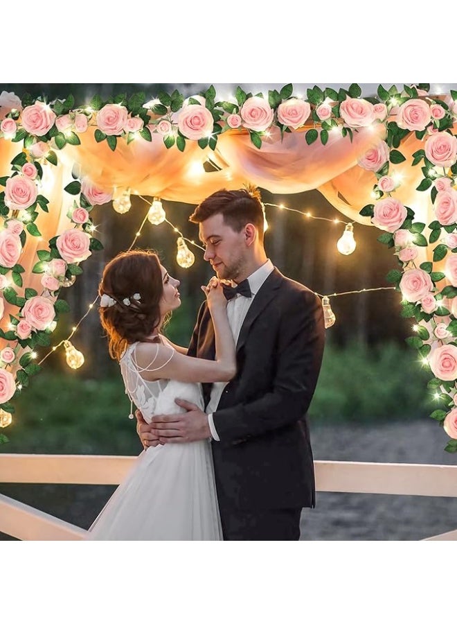 OMEVE Table Flag Flower Artificial Rose Garland Fake Rose Vine Garland Artificial Rose Vines Garland Pink Artificial Flower Garlands for Hotel Wedding Home Party Garden Craft Art Decor(1PCS 70inch Pink) - Image 5
