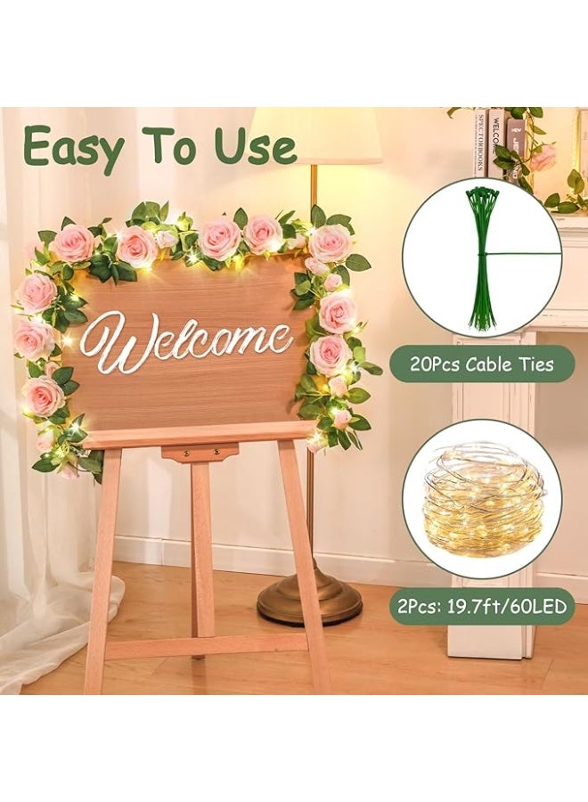 OMEVE Table Flag Flower Artificial Rose Garland Fake Rose Vine Garland Artificial Rose Vines Garland Pink Artificial Flower Garlands for Hotel Wedding Home Party Garden Craft Art Decor(1PCS 70inch Pink) - Image 3