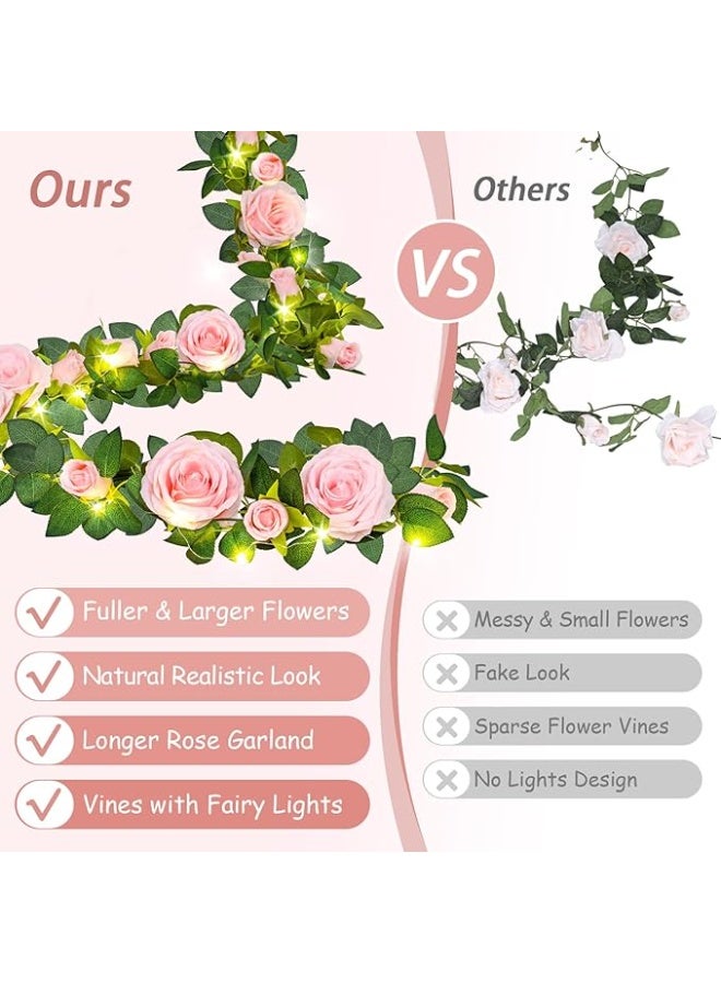 OMEVE Table Flag Flower Artificial Rose Garland Fake Rose Vine Garland Artificial Rose Vines Garland Pink Artificial Flower Garlands for Hotel Wedding Home Party Garden Craft Art Decor(1PCS 70inch Pink) - Image 2