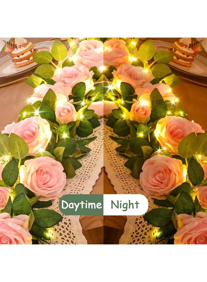 OMEVE Table Flag Flower Artificial Rose Garland Fake Rose Vine Garland Artificial Rose Vines Garland Pink Artificial Flower Garlands for Hotel Wedding Home Party Garden Craft Art Decor(1PCS 70inch Pink) - Image 4