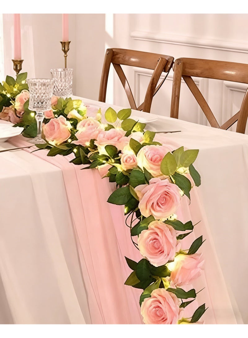 OMEVE Table Flag Flower Artificial Rose Garland Fake Rose Vine Garland Artificial Rose Vines Garland Pink Artificial Flower Garlands for Hotel Wedding Home Party Garden Craft Art Decor(1PCS 70inch Pink) - Image 1