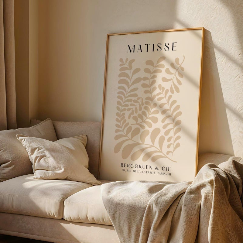 TNESSENTIAL Beige Matisse Print – Botanical Leaf Wall Art | Minimalist Cream Wall Art Poster | Modern Beige Matisse Art Print for Neutral Interiors - Image 1