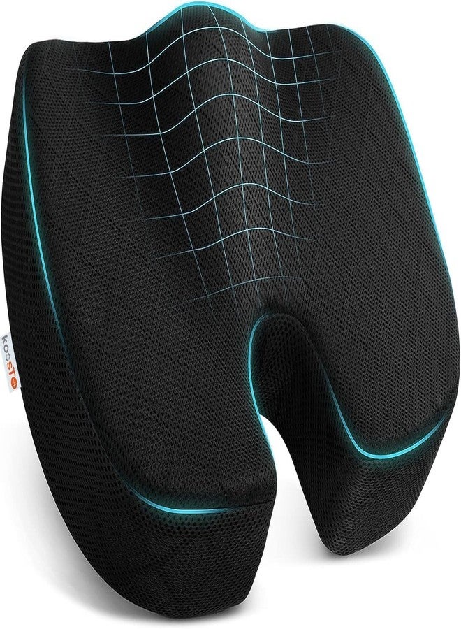 kossto Orthopedic Memory Foam Coccyx Seat Cushion | Tailbone, Sciatica, Lower Back Pain Relief for Office/Home Chair & Wheelchair Sitting Seat | Mesh Black - Image 1