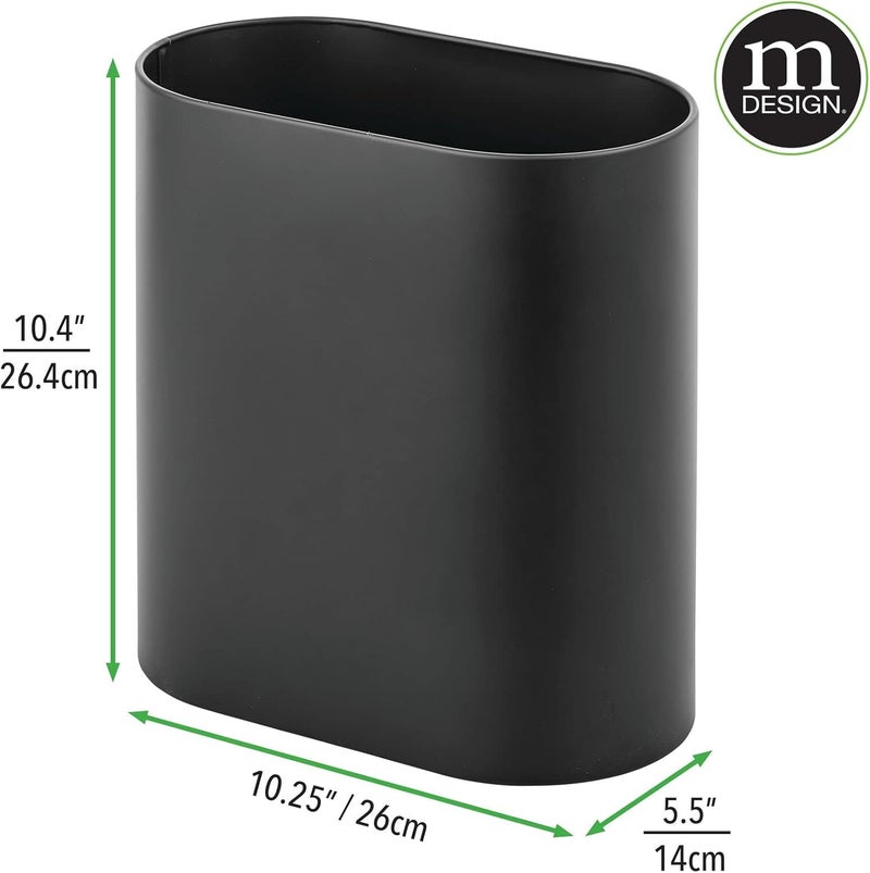 mDesign Pill Shaped Metal Small Trash Can Wastebasket, Garbage Container Bin for Bathrooms, Powder Rooms, Kitchens, Home Offices - Durable Steel - Black - Image 4