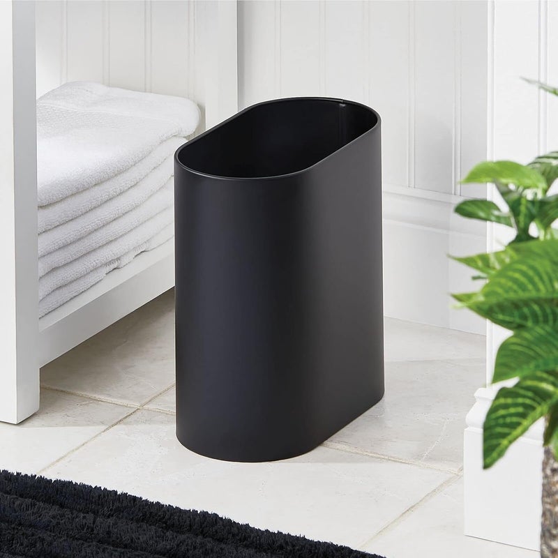 mDesign Pill Shaped Metal Small Trash Can Wastebasket, Garbage Container Bin for Bathrooms, Powder Rooms, Kitchens, Home Offices - Durable Steel - Black - Image 2