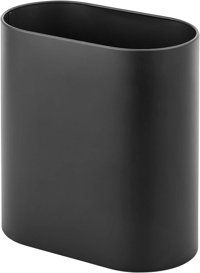 mDesign Pill Shaped Metal Small Trash Can Wastebasket, Garbage Container Bin for Bathrooms, Powder Rooms, Kitchens, Home Offices - Durable Steel - Black - Image 5
