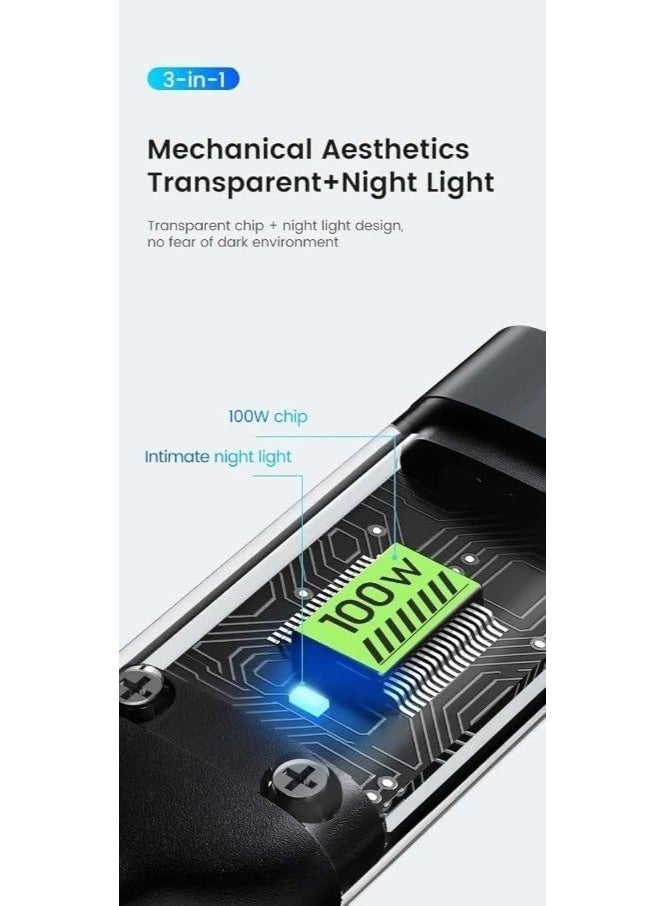 3 in 1 USB cable for fast charging with a power of 100 watts for IOS and Android systems, widely compatible, with overcharge protection - Black - Image 2