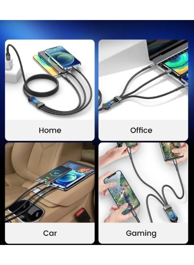 3 in 1 USB cable for fast charging with a power of 100 watts for IOS and Android systems, widely compatible, with overcharge protection - Black - Image 5