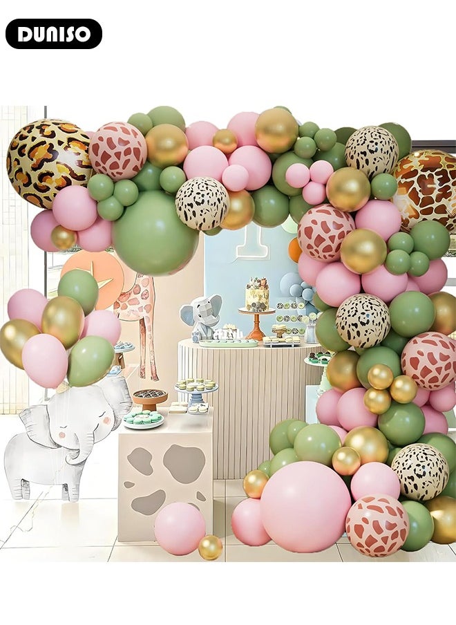 DUNISO Safari Jungle Balloon Garland Arch Kit, Animal Printed Sage Green Pink Gold Balloons, Jungle Theme Party Supplies for Baby Shower Birthday Party Decorations  - Image 5